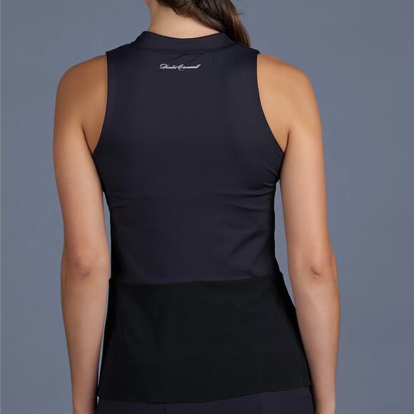 NEW Denise Cronwall Sleeveless Tennis Golf Top Navy Mesh Hem Women’s Large - Picture 2 of 7
